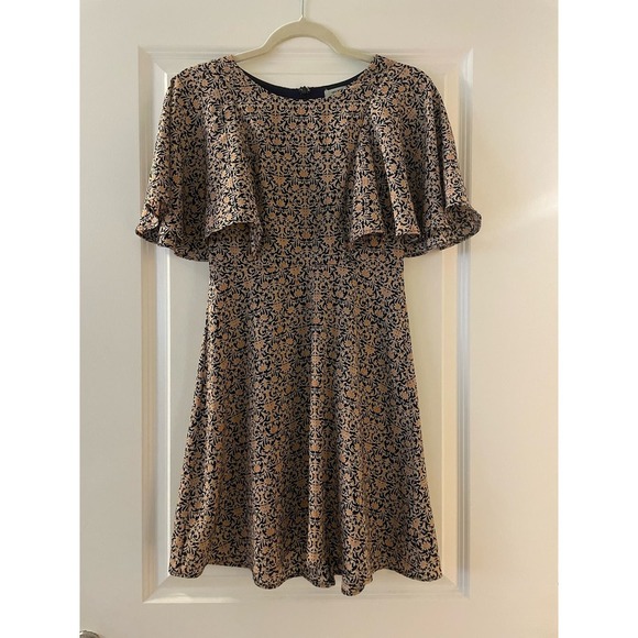Urban Outfitters "Kimchi Blue" Ruffle Sleeve Orange Navy Cream Dress‎ Size 4 - Picture 1 of 7